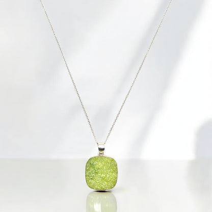 Green Druzy Gemstone Pendant Necklace in Sterling Silver