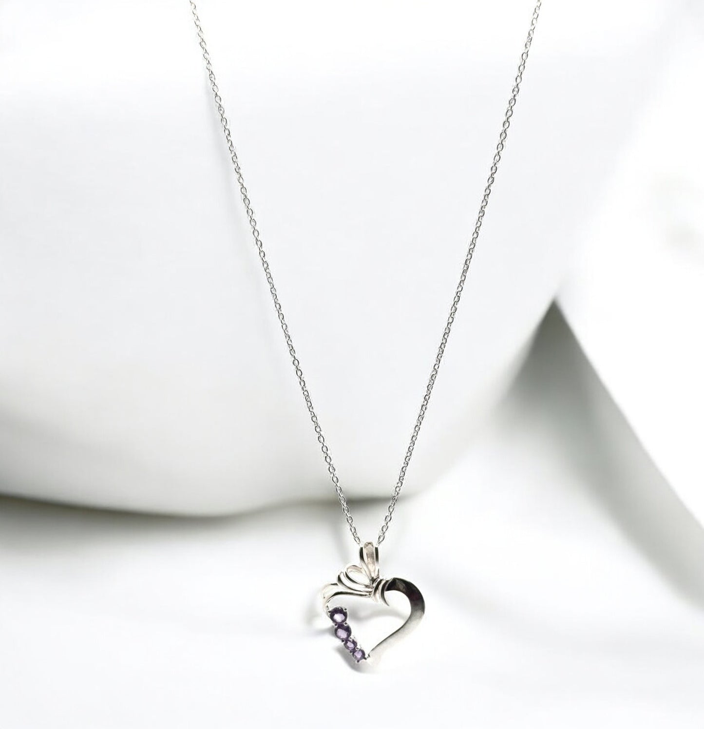 Amethyst Gemstone Silver Heart Pendant Necklace in Sterling Silver