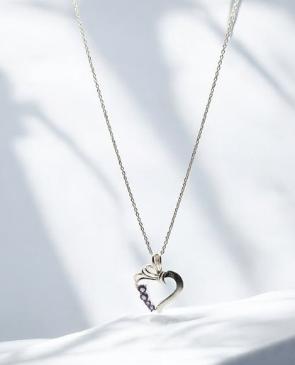 Amethyst Gemstone Silver Heart Pendant Necklace in Sterling Silver