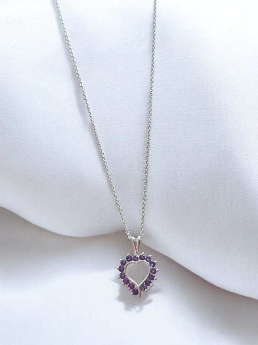 Amethyst Gemstone Heart Pendant Necklace in Sterling Silver