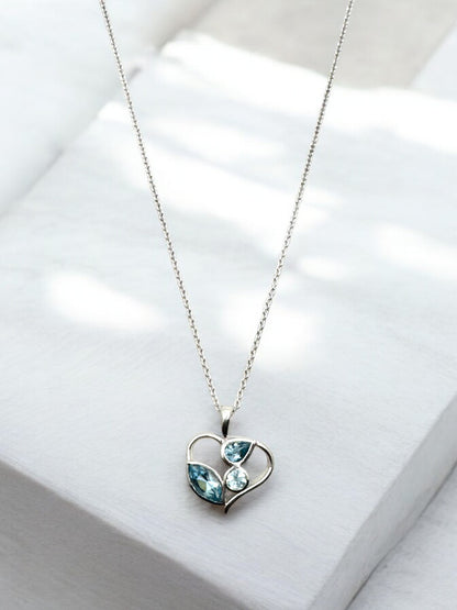 Blue Topaz Gemstone Pendant Necklace in Sterling Silver