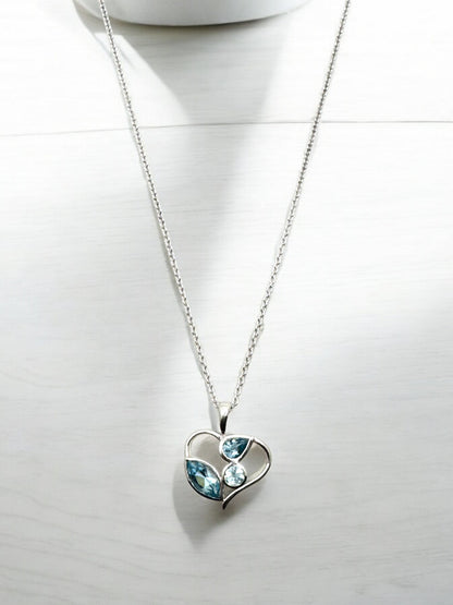 Blue Topaz Gemstone Pendant Necklace in Sterling Silver