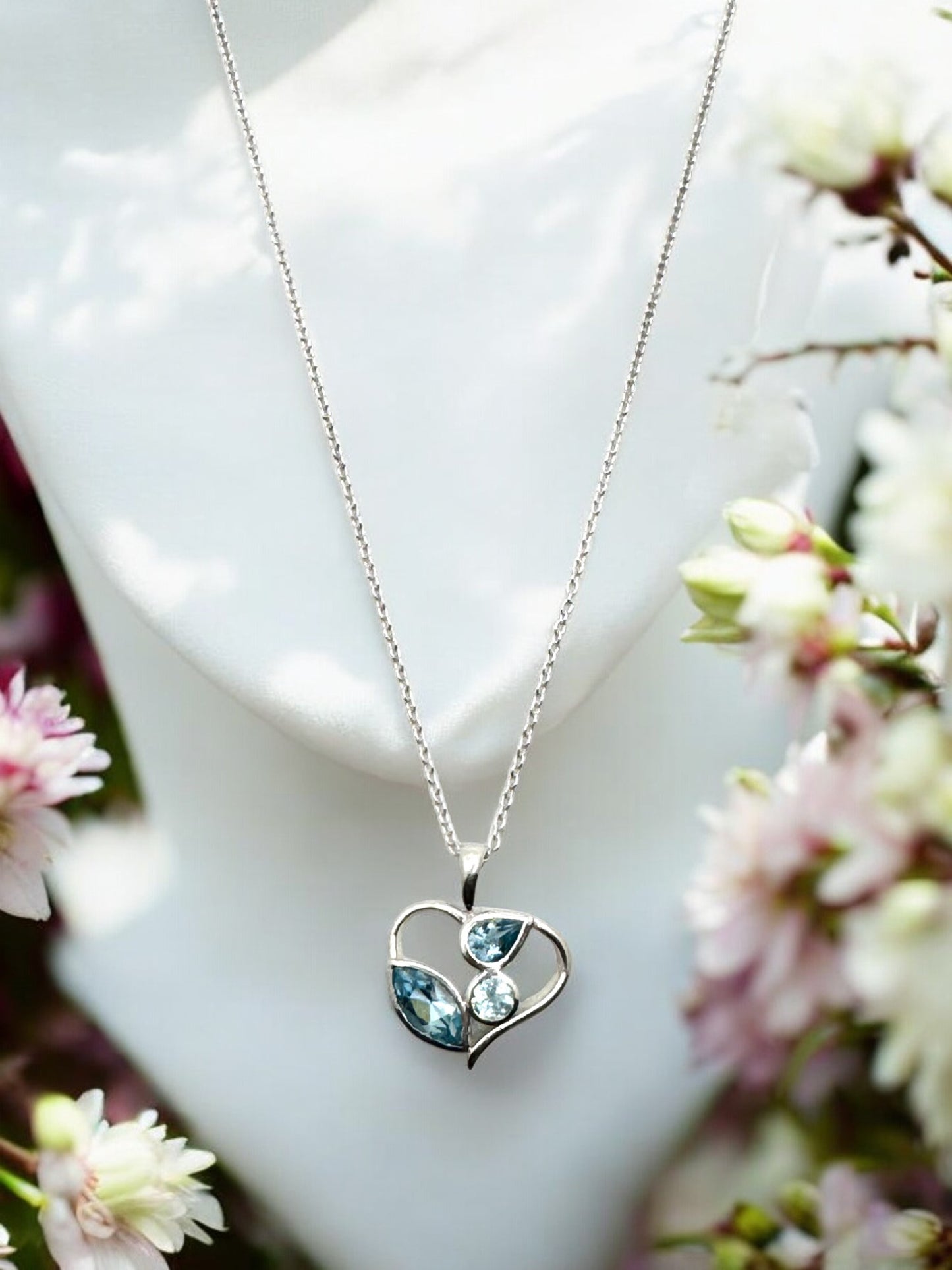 Blue Topaz Gemstone Pendant Necklace in Sterling Silver