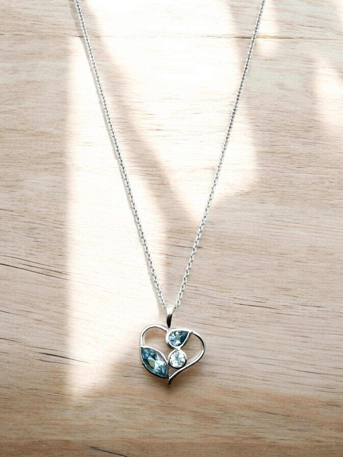 Blue Topaz Gemstone Pendant Necklace in Sterling Silver