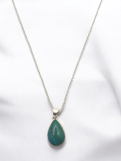 Chrysocolla Peru Gemstone Pendant Necklace in Sterling Silver