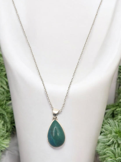 Chrysocolla Peru Gemstone Pendant Necklace in Sterling Silver