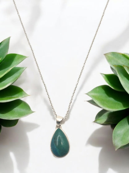 Chrysocolla Peru Gemstone Pendant Necklace in Sterling Silver