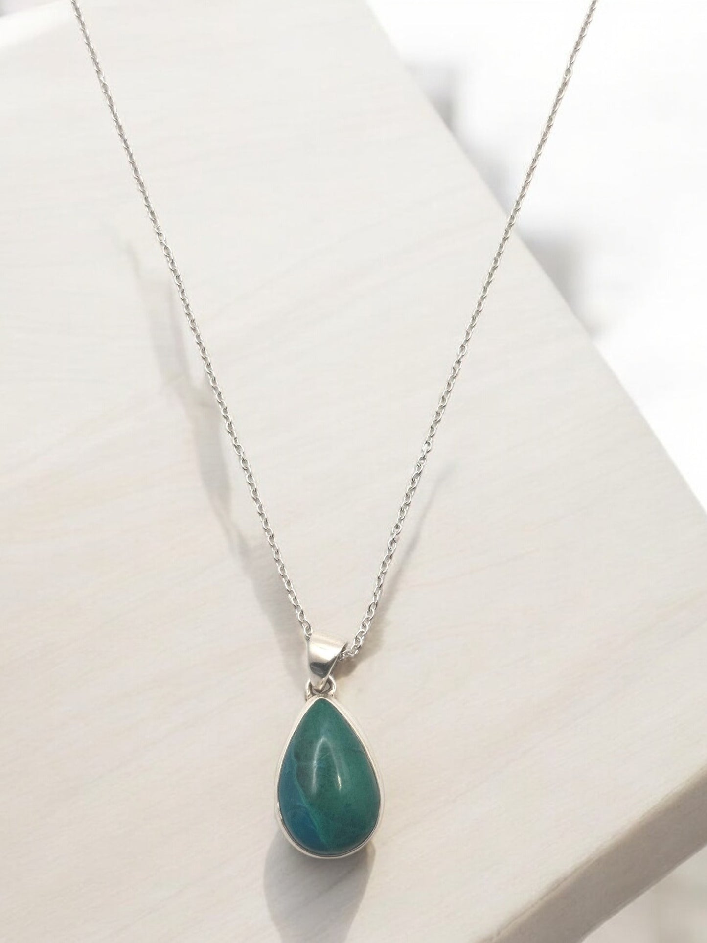 Chrysocolla Peru Gemstone Pendant Necklace in Sterling Silver