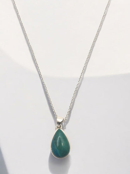 Chrysocolla Peru Gemstone Pendant Necklace in Sterling Silver