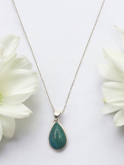 Chrysocolla Peru Gemstone Pendant Necklace in Sterling Silver