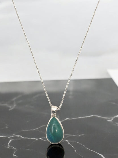 Chrysocolla Peru Gemstone Pendant Necklace in Sterling Silver