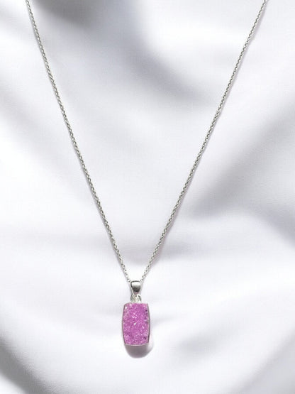 Cobalt Druzy Gemstone Pendant Necklace in Sterling Silver