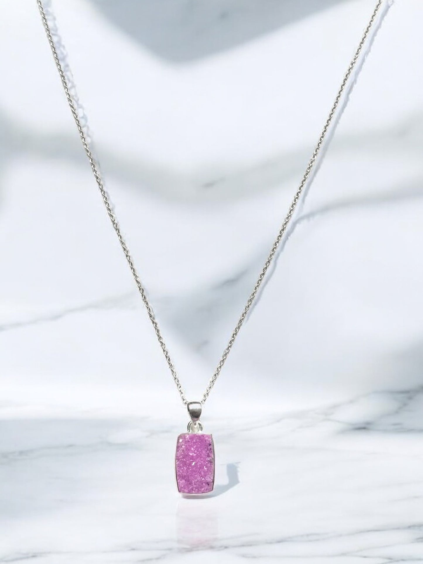 Cobalt Druzy Gemstone Pendant Necklace in Sterling Silver