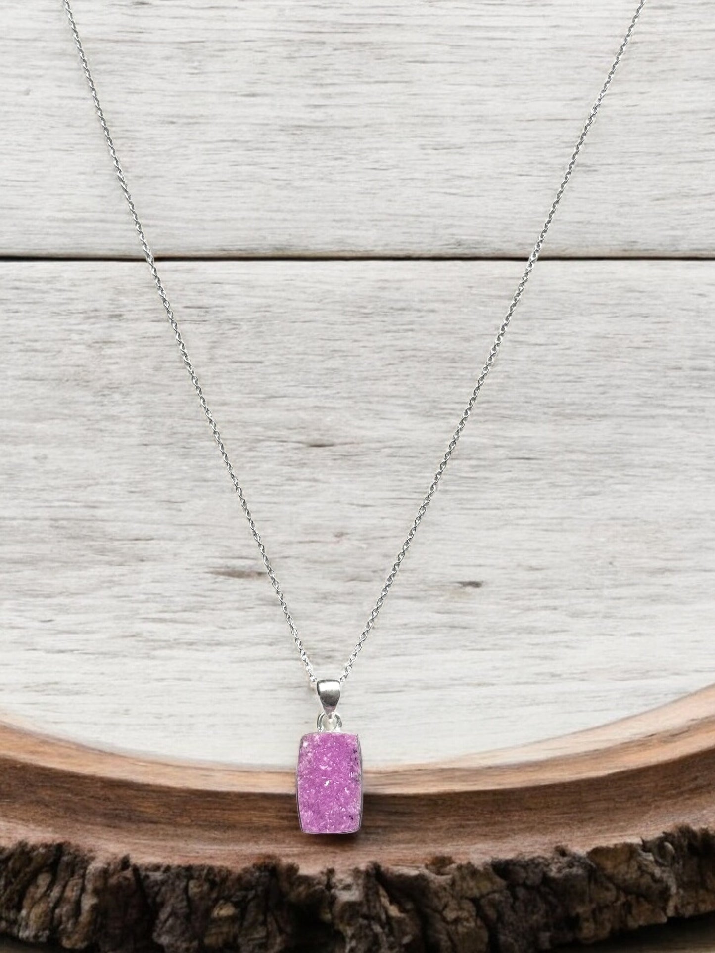 Cobalt Druzy Gemstone Pendant Necklace in Sterling Silver