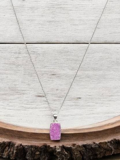 Cobalt Druzy Gemstone Pendant Necklace in Sterling Silver