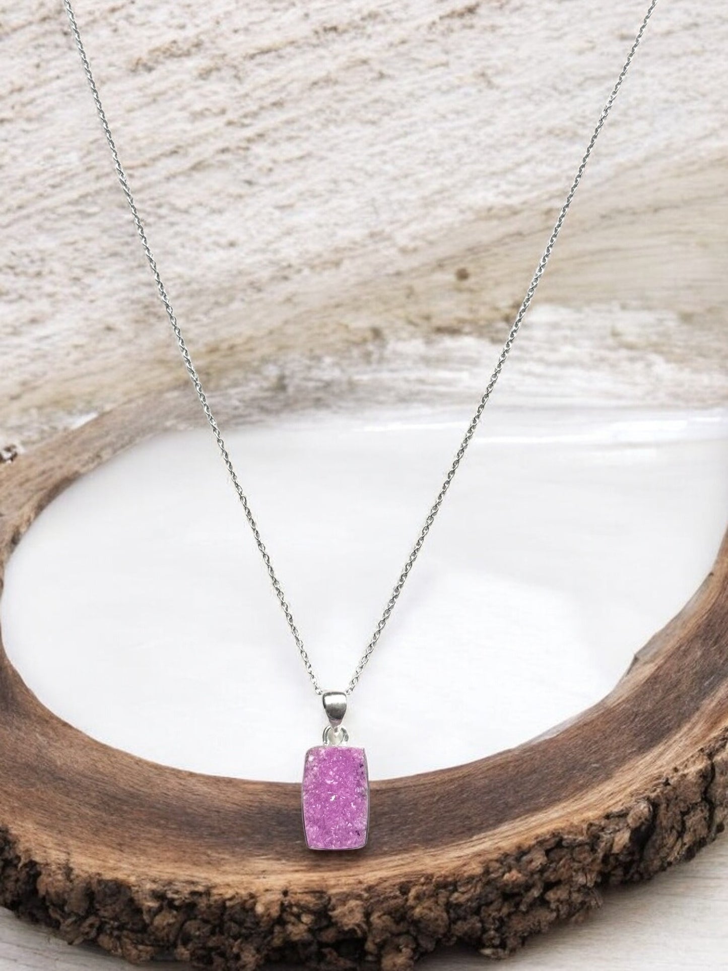 Cobalt Druzy Gemstone Pendant Necklace in Sterling Silver