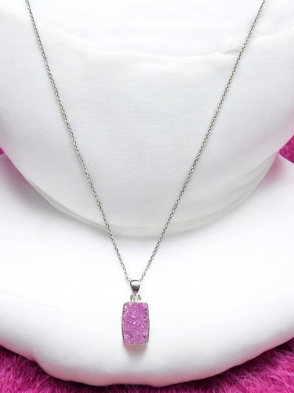Cobalt Druzy Gemstone Pendant Necklace in Sterling Silver