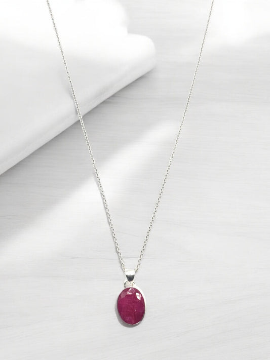 Natural Ruby Gemstone Pendant Necklace in Sterling Silver