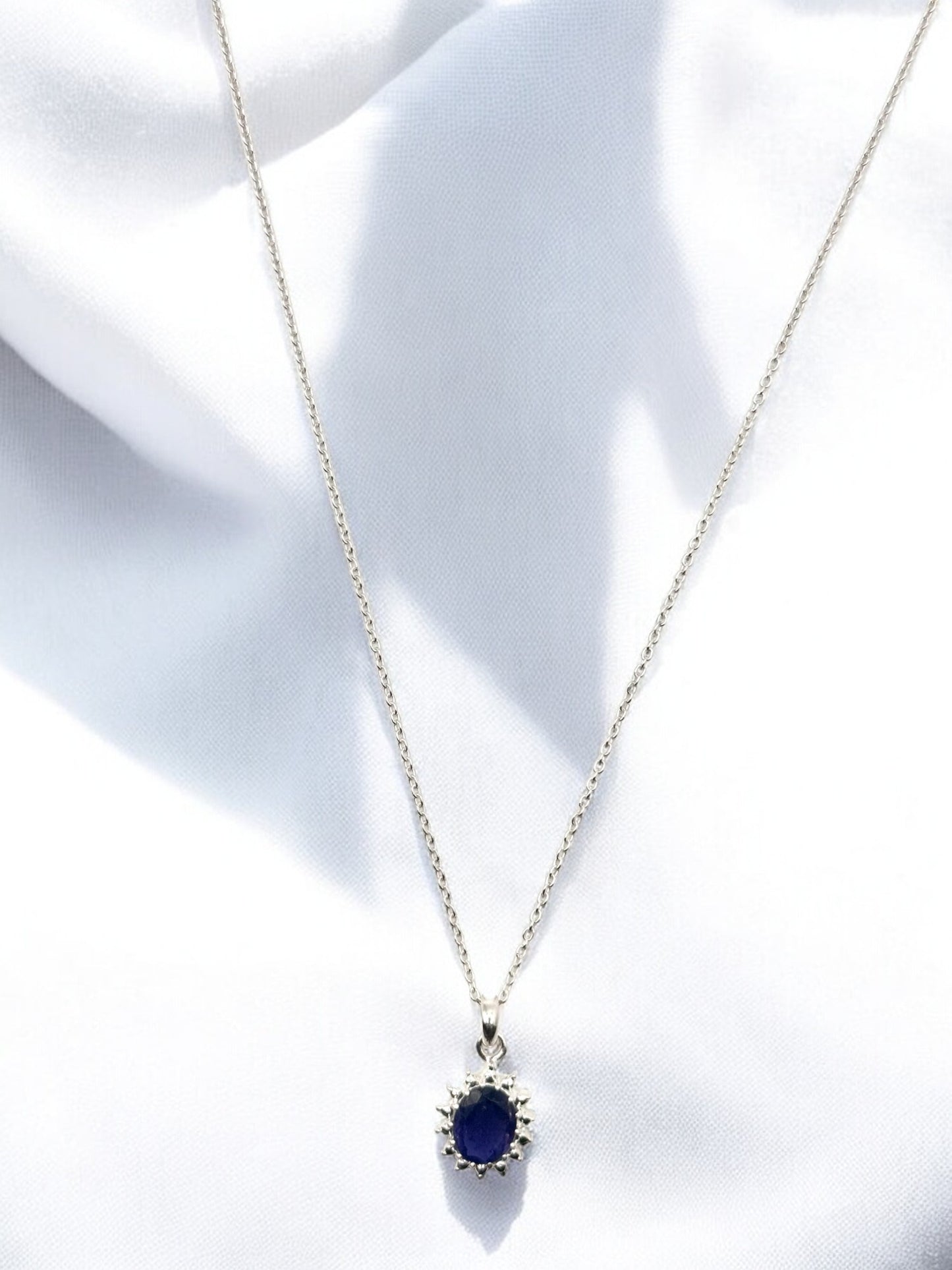 Royal Iolite Gemstone Pendant Necklace in Sterling Silver