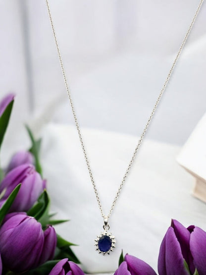 Royal Iolite Gemstone Pendant Necklace in Sterling Silver