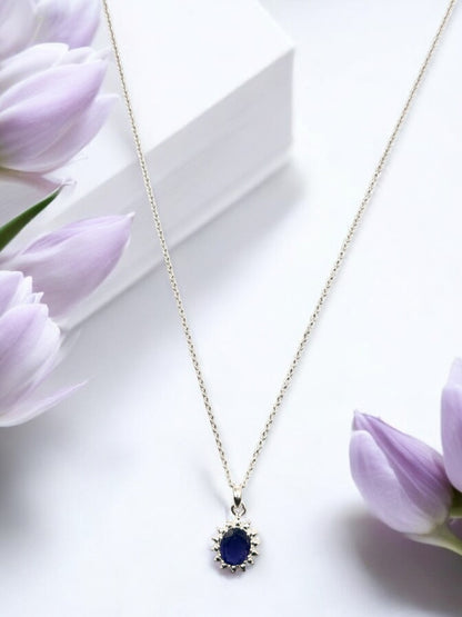 Royal Iolite Gemstone Pendant Necklace in Sterling Silver