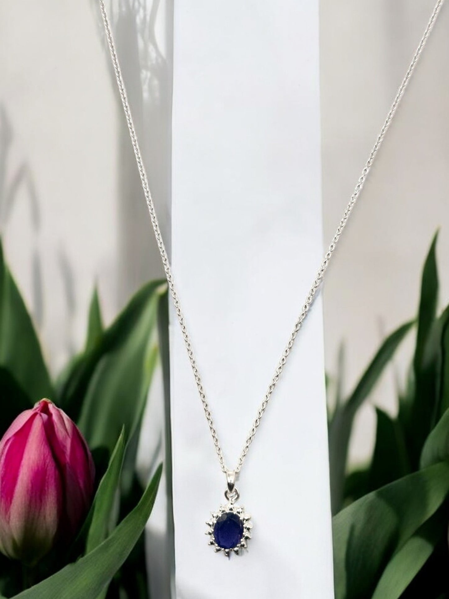 Royal Iolite Gemstone Pendant Necklace in Sterling Silver