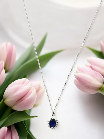 Royal Iolite Gemstone Pendant Necklace in Sterling Silver