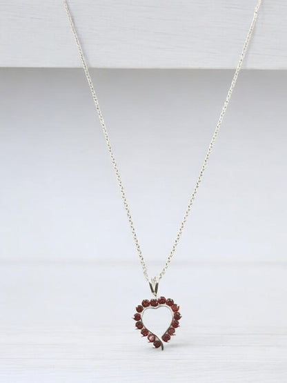 Garnet Gemstone Heart Pendant Necklace in Sterling Silver