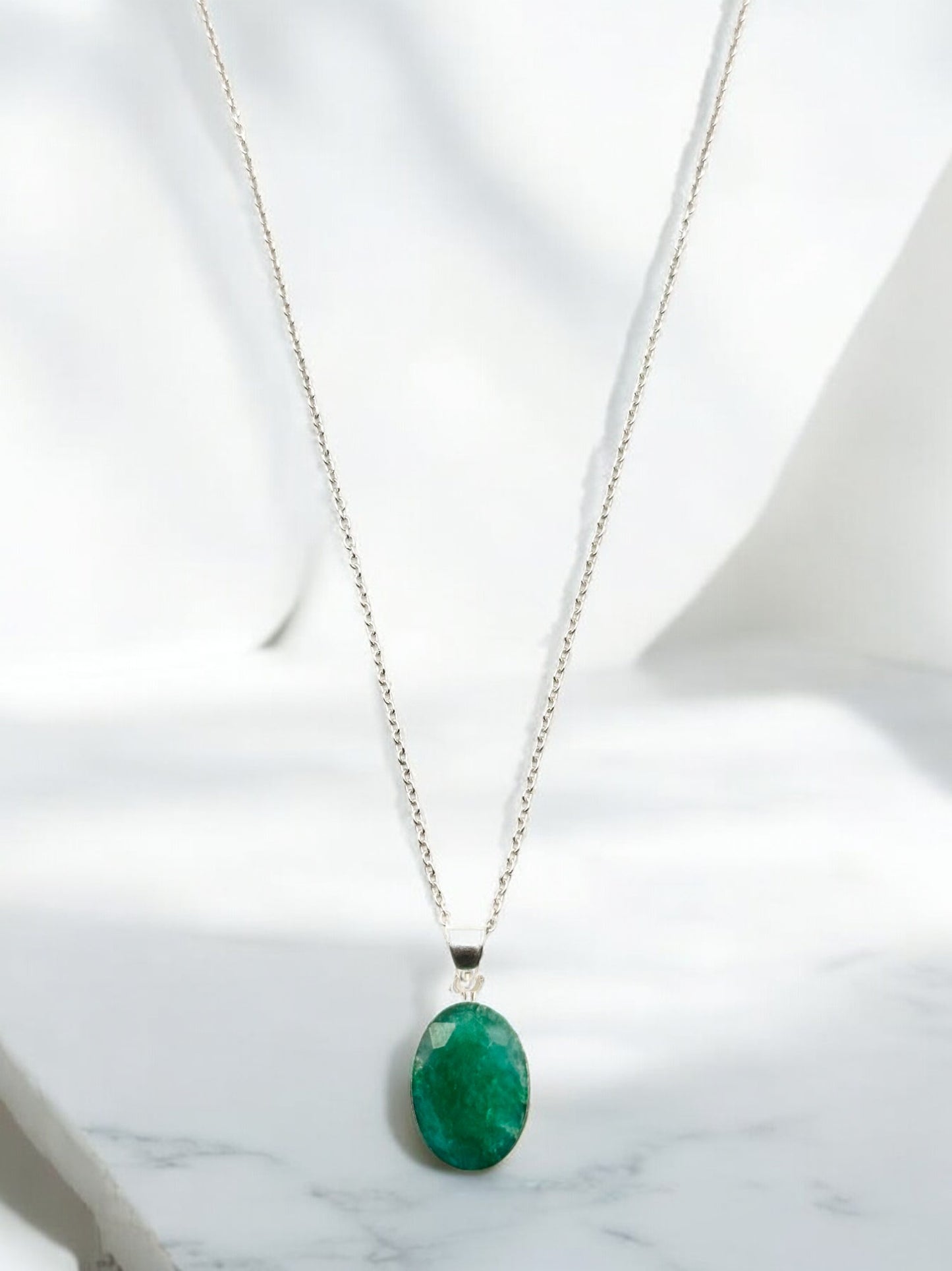 Nature’s Emerald Gemstone Pendant Necklace in Sterling Silver