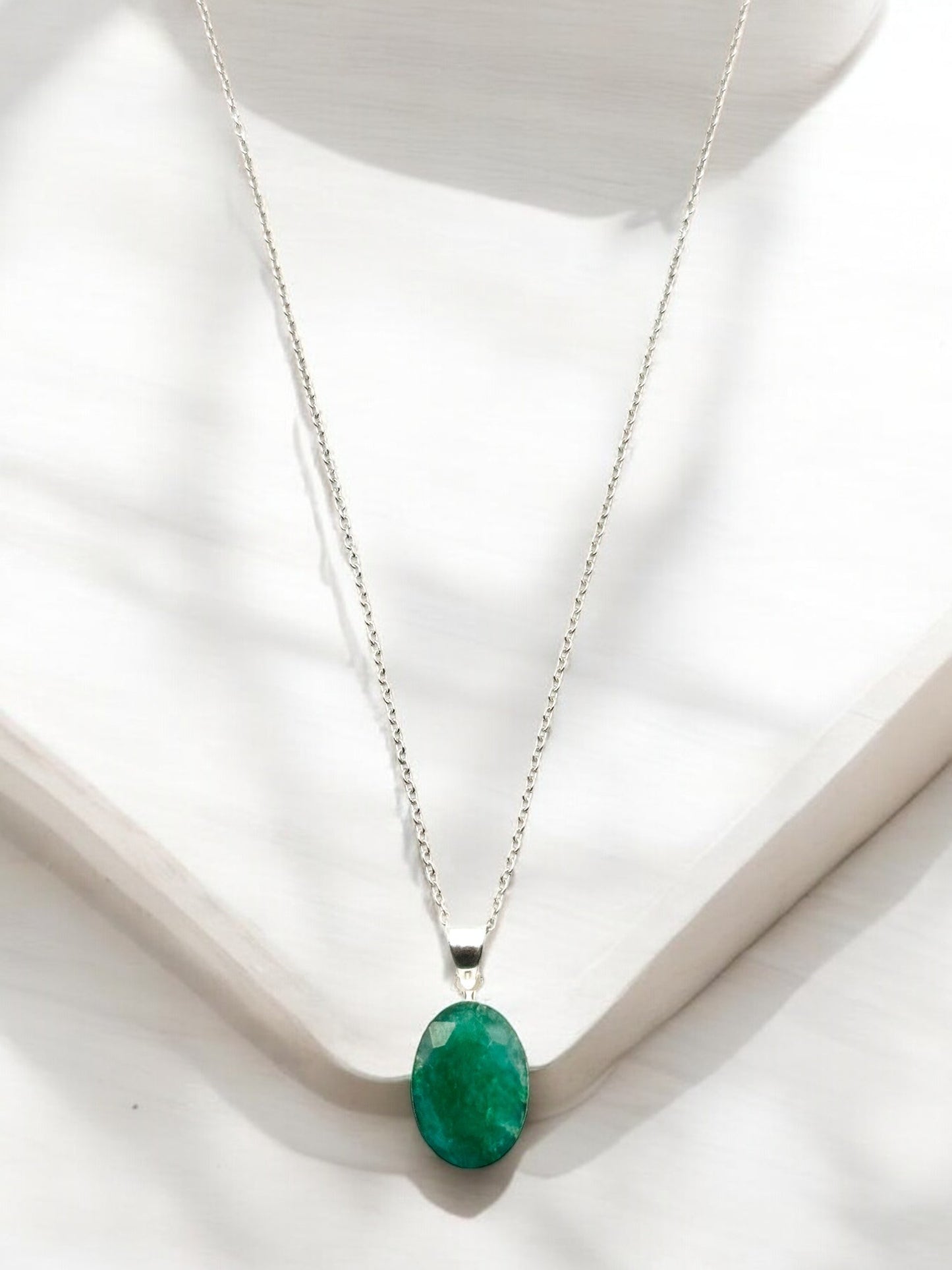 Nature’s Emerald Gemstone Pendant Necklace in Sterling Silver