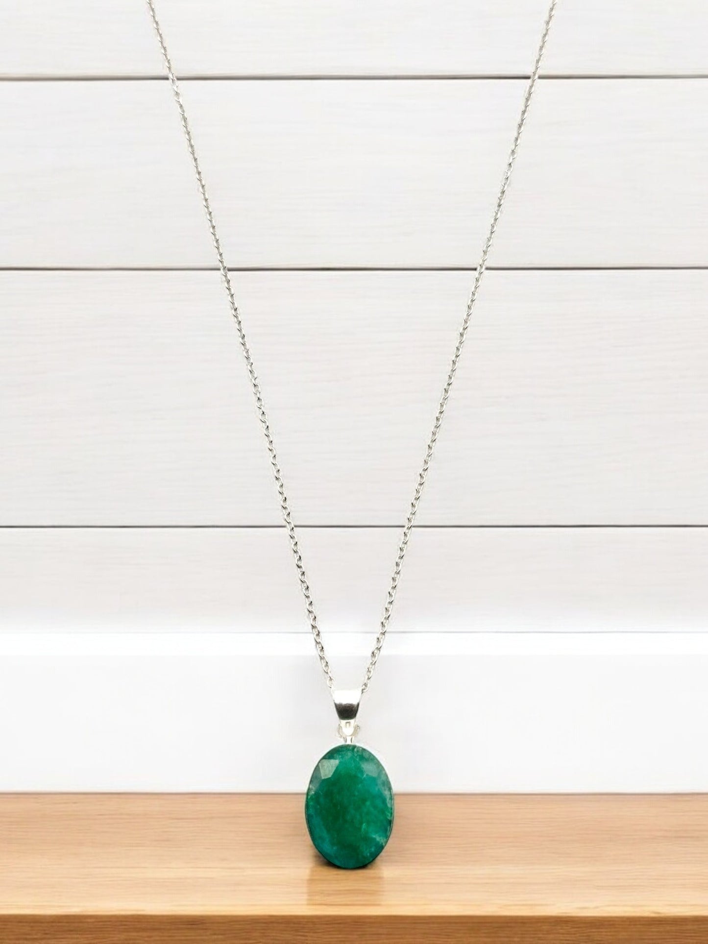 Nature’s Emerald Gemstone Pendant Necklace in Sterling Silver