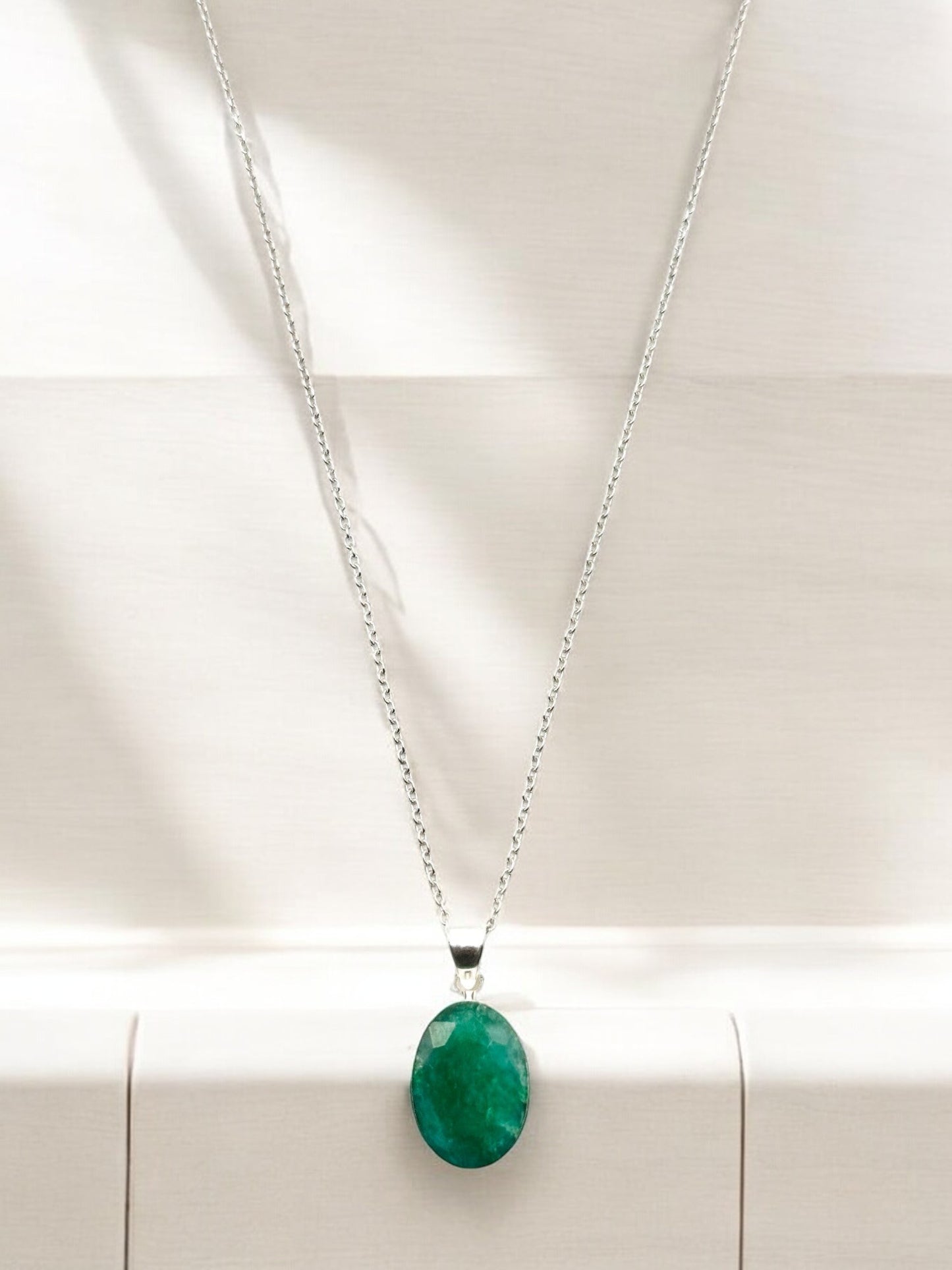 Nature’s Emerald Gemstone Pendant Necklace in Sterling Silver