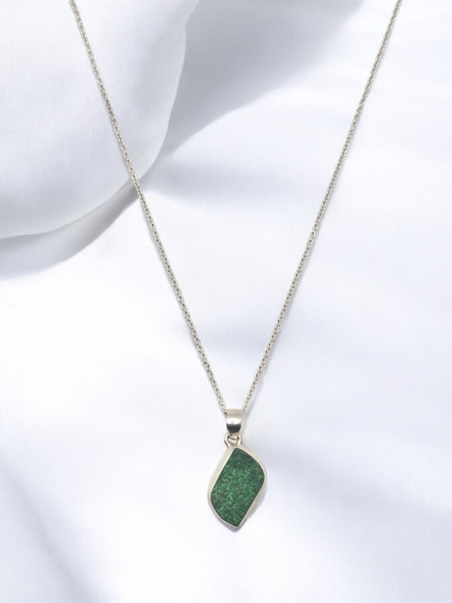 Natural Green Garnet Pendant Necklace in Sterling Silver