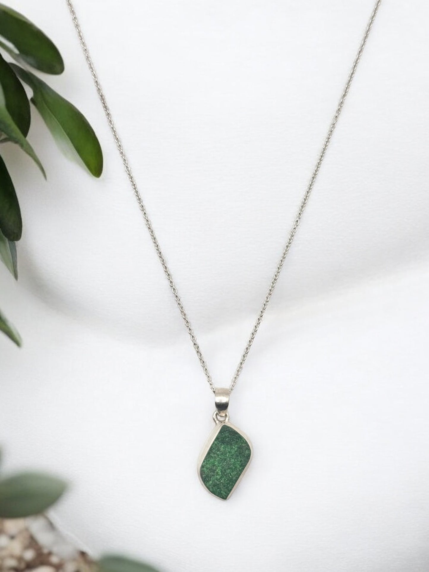 Natural Green Garnet Pendant Necklace in Sterling Silver