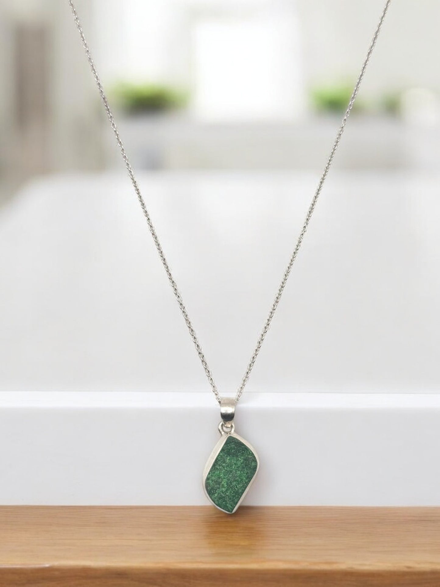 Natural Green Garnet Pendant Necklace in Sterling Silver