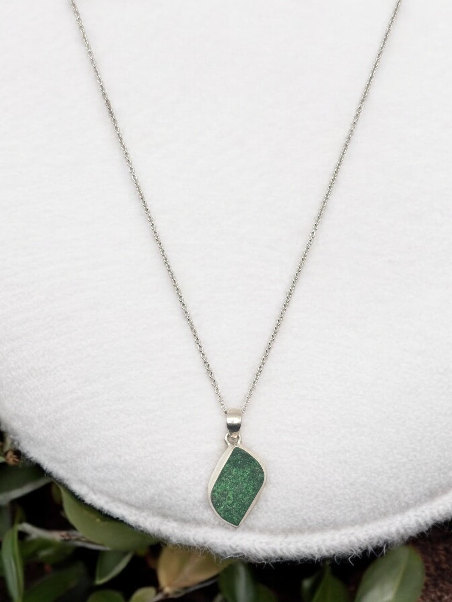 Natural Green Garnet Pendant Necklace in Sterling Silver