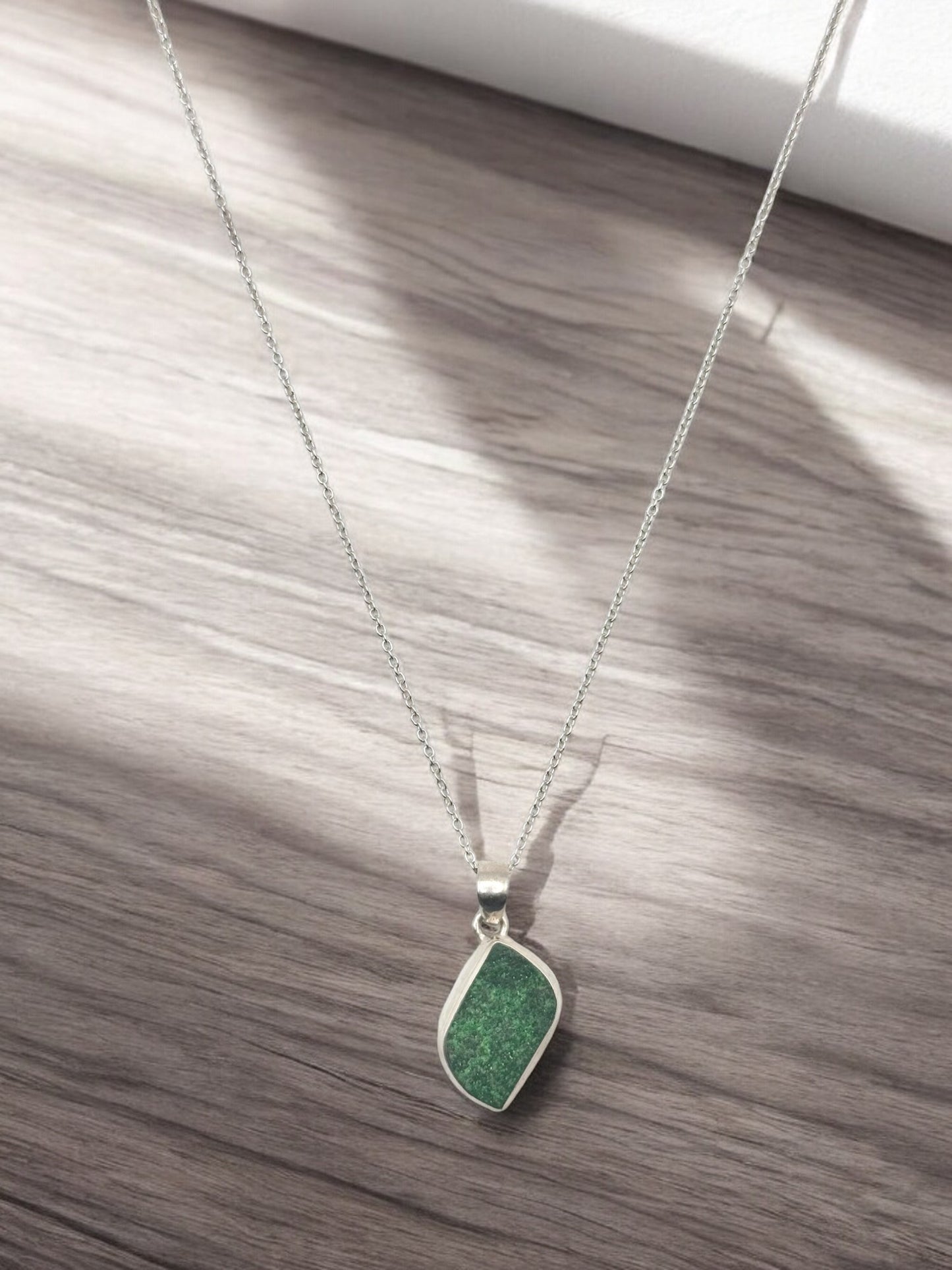 Natural Green Garnet Pendant Necklace in Sterling Silver