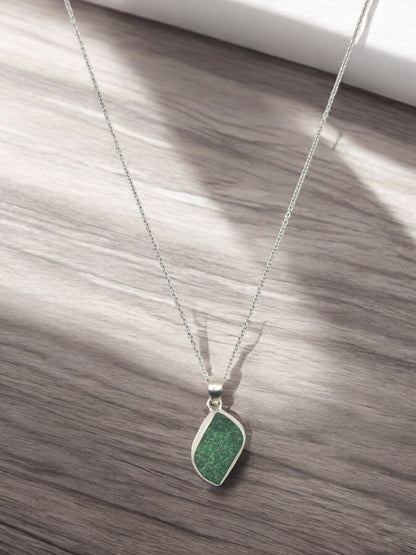 Natural Green Garnet Pendant Necklace in Sterling Silver