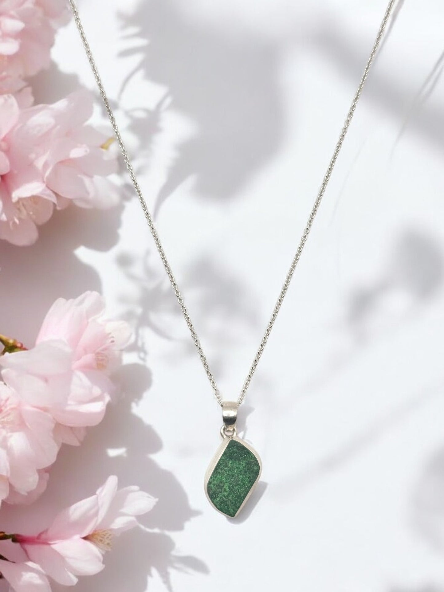 Natural Green Garnet Pendant Necklace in Sterling Silver