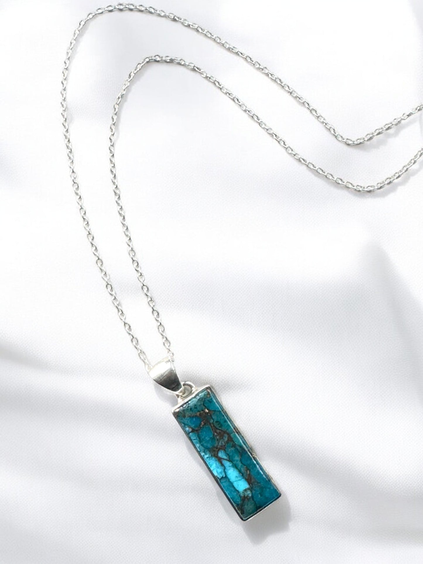 Vintage Turquoise Gemstone Pendant Necklace in Sterling Silver