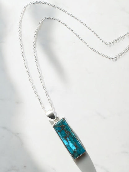 Vintage Turquoise Gemstone Pendant Necklace in Sterling Silver