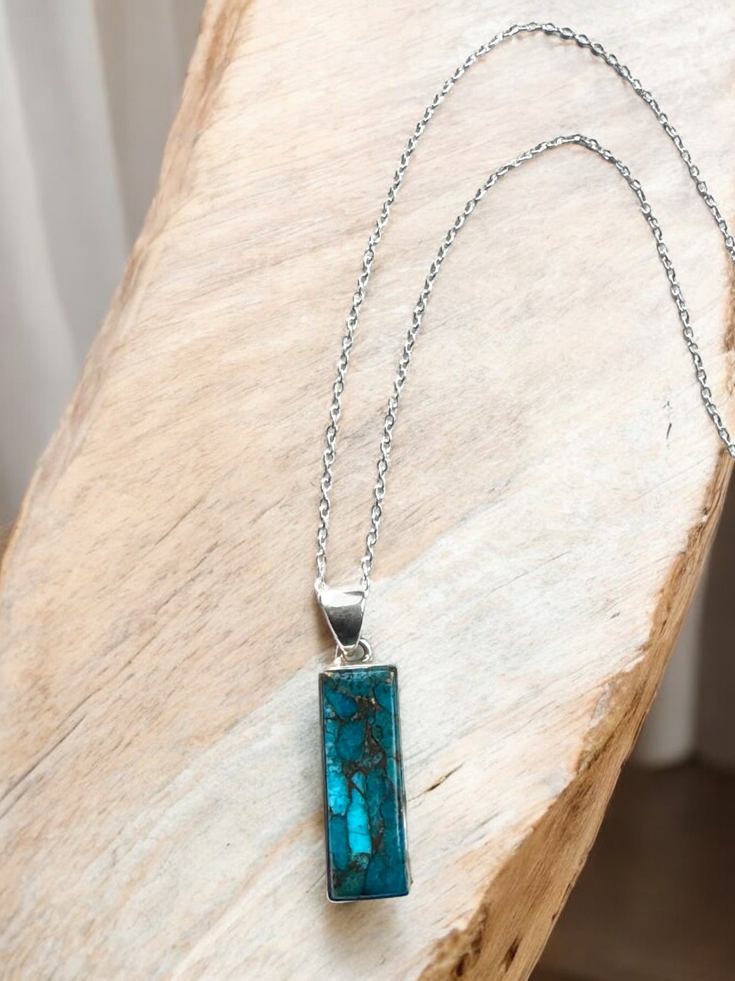 Vintage Turquoise Gemstone Pendant Necklace in Sterling Silver