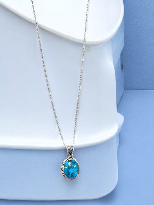 Natural Turquoise Pendant Necklace in Sterling Silver