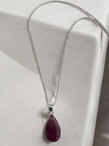 Pink Ruby Zoisite Gemstone Pendant Necklace in Sterling Silver