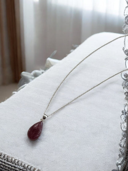 Pink Ruby Zoisite Gemstone Pendant Necklace in Sterling Silver