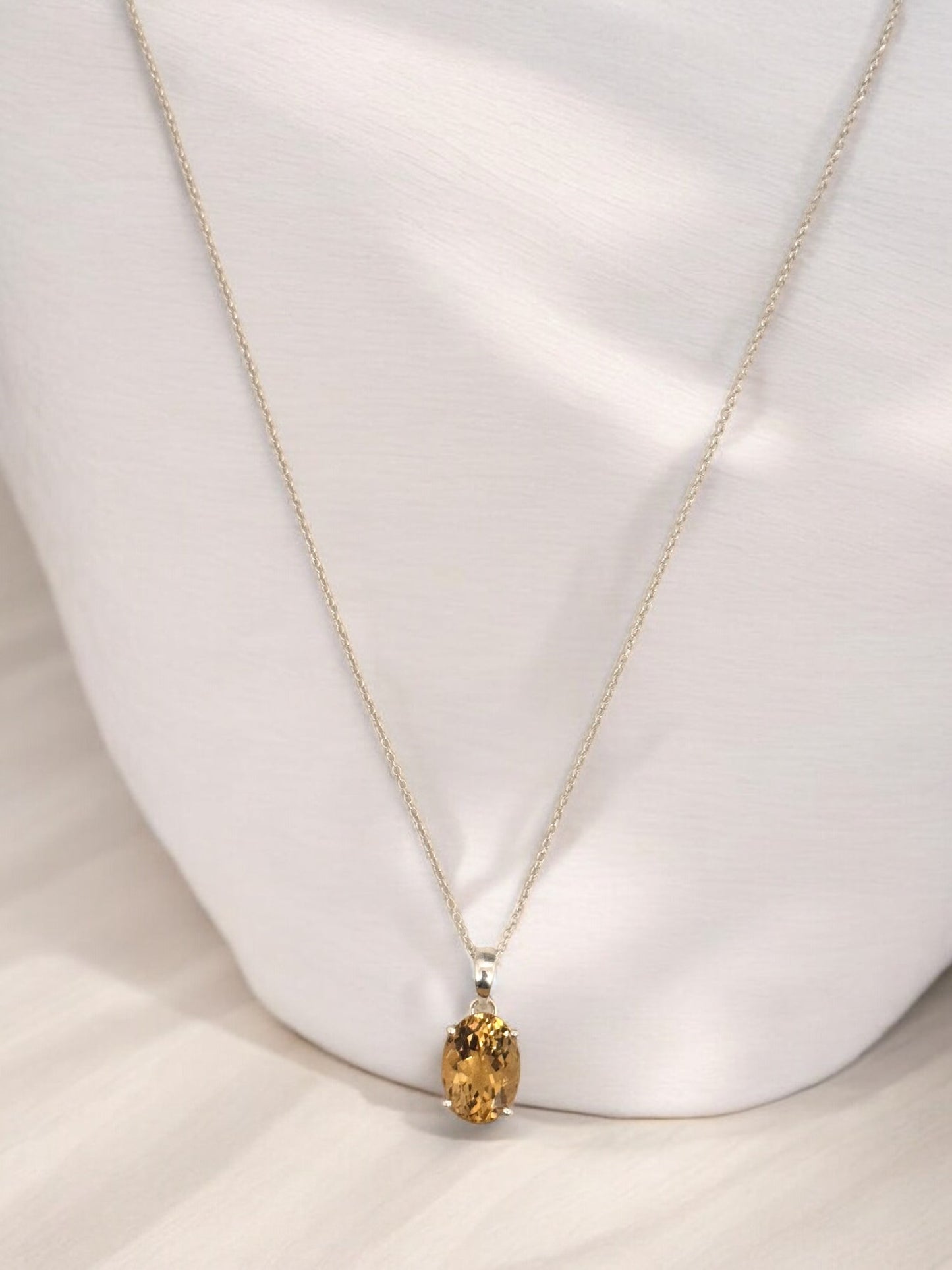 Natural Yellow Citrine Gemstone Pendant Necklace in Sterling Silver