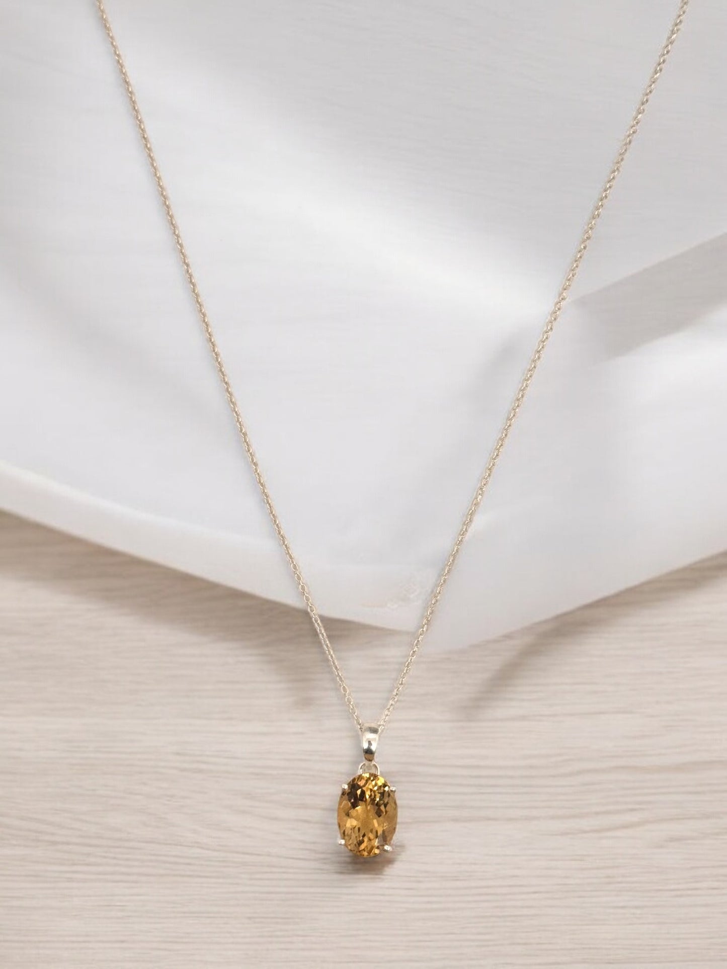 Natural Yellow Citrine Gemstone Pendant Necklace in Sterling Silver