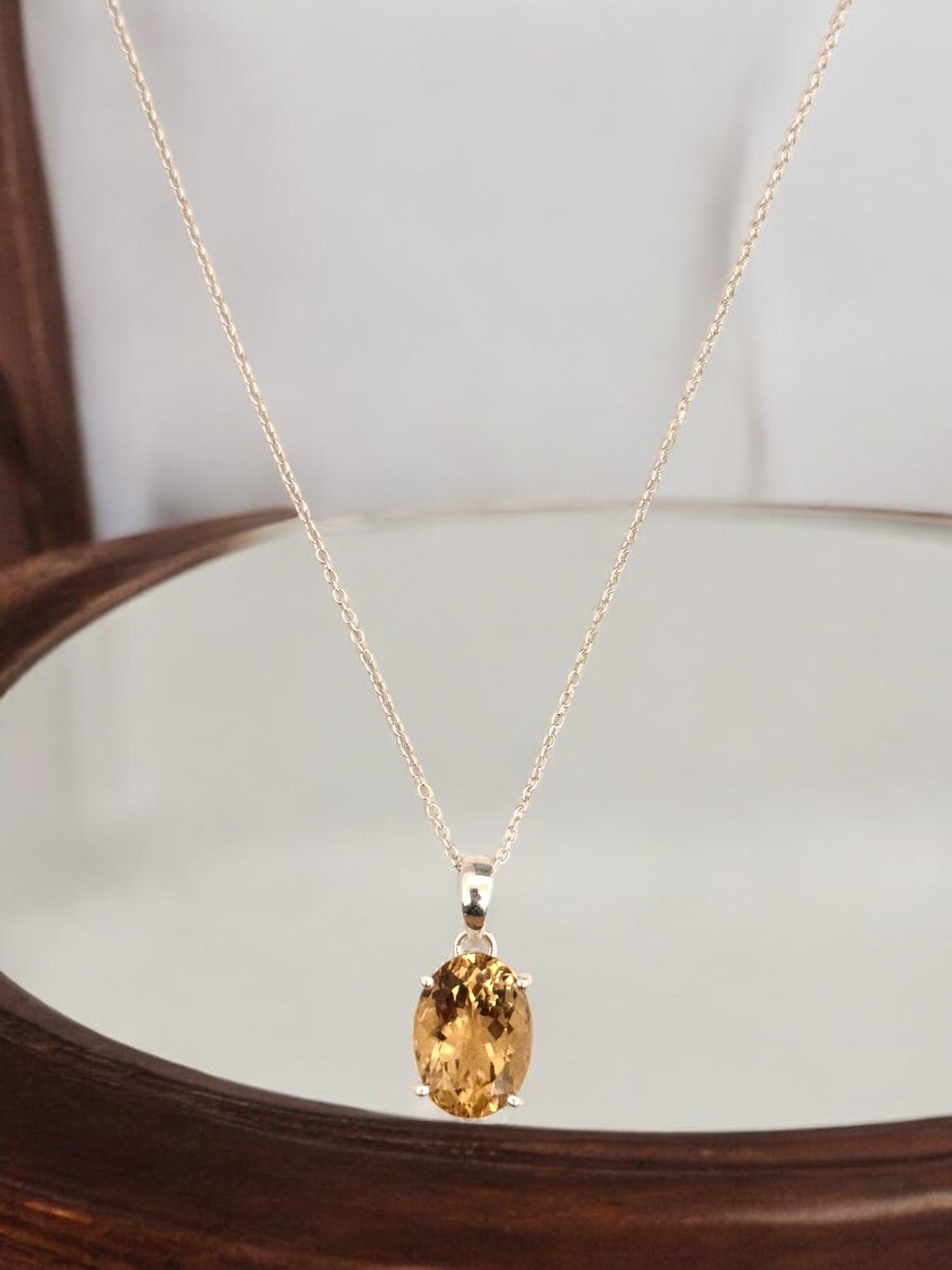 Natural Yellow Citrine Gemstone Pendant Necklace in Sterling Silver