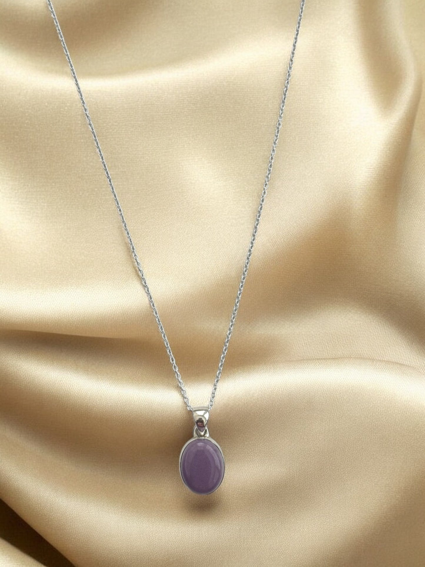 Rare Lavender Chalcedony Gemstone Pendant Necklace in Sterling Silver