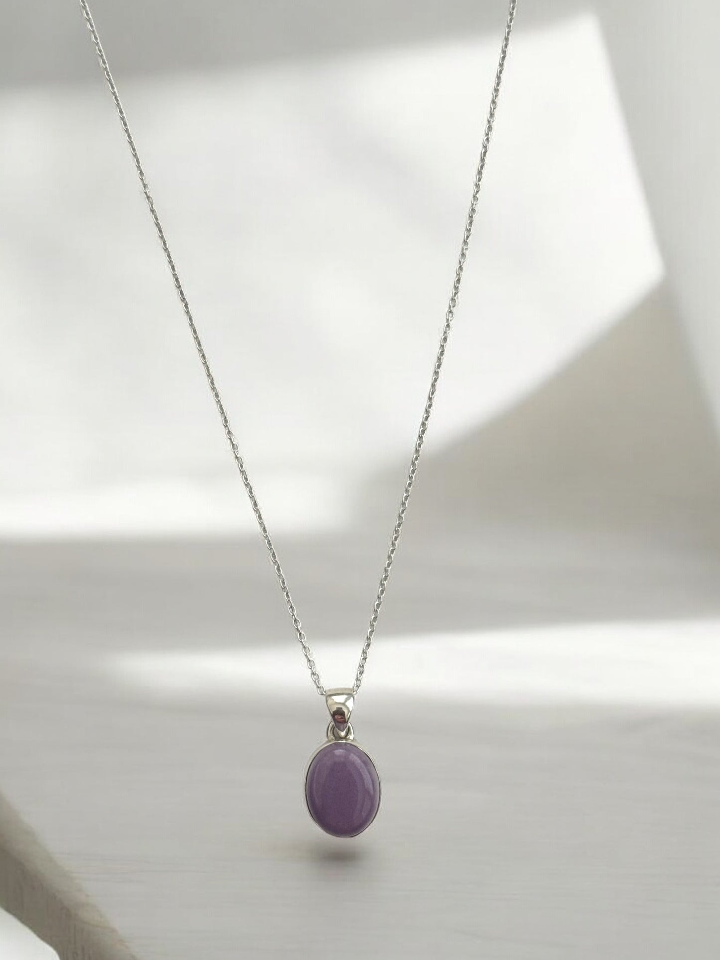 Rare Lavender Chalcedony Gemstone Pendant Necklace in Sterling Silver